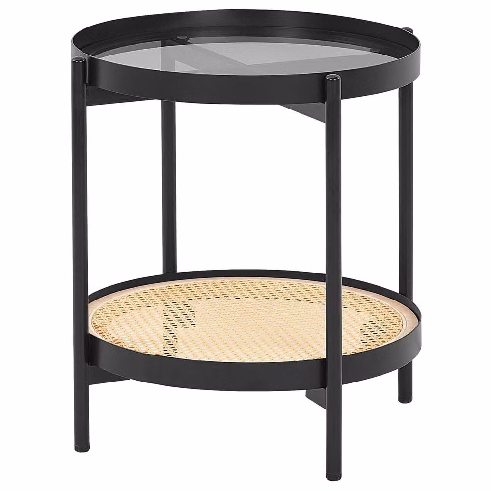 Wyld and Coco Viennese Braid Side Table with Black Metal Frame and Round Glass Top, W/D/H: 50 x 50 x 55 cm – 2