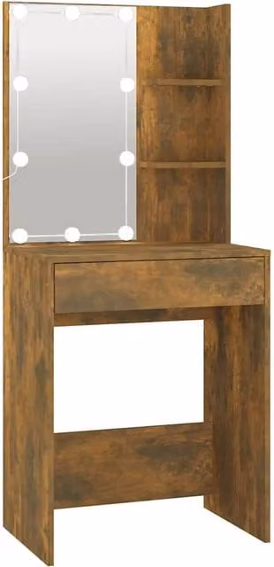 Berkfield Home Hollywood LED Dressing Table in Smoked Oak Brown, W/D/H: 60 x 40 x 140 cm – 1