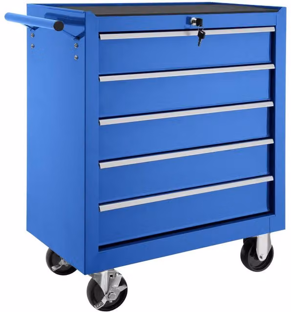 tectake Lockable and Rollable Tool Chest in Blue – 1