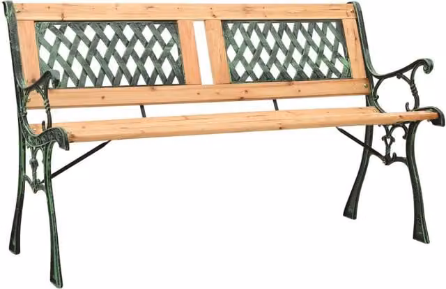 Berkfield Home Garden Bench in Green, Cast Iron and Solid Firwood, Width: 122 cm