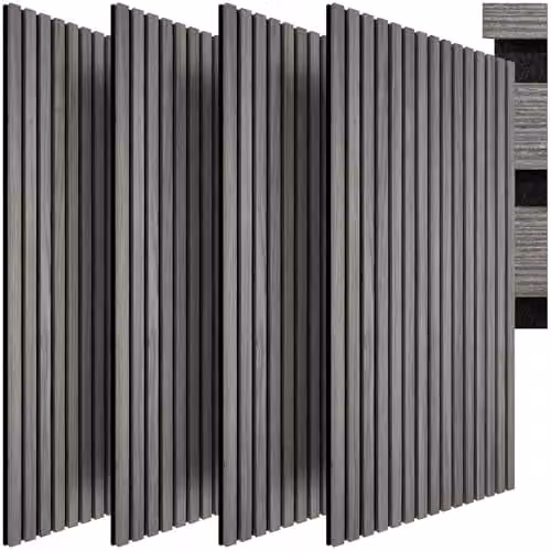 tectake Set of 4 Sound-Absorbing Acoustic Wall Panels with Real Wood Veneer and MDF, Light Grey