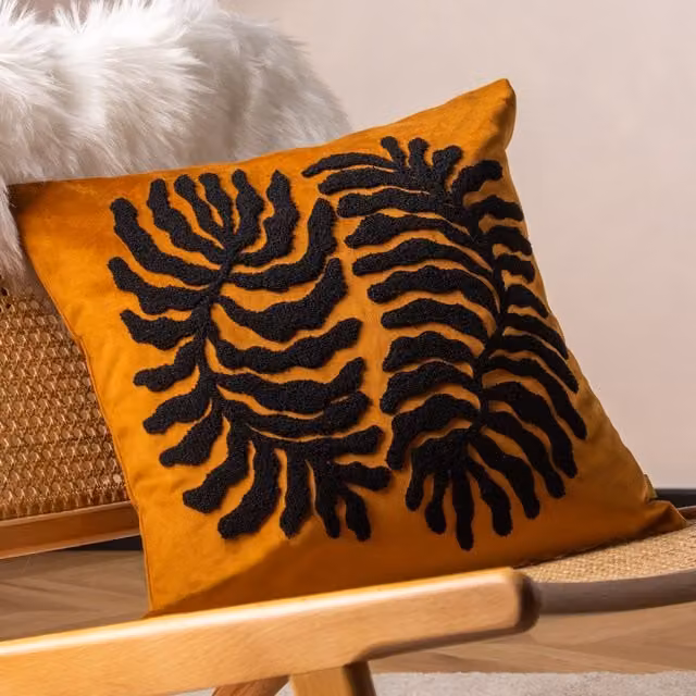 Riva Home Orange Floral Velvet Square Polyester Filled Cushion, 45 x 45 cm