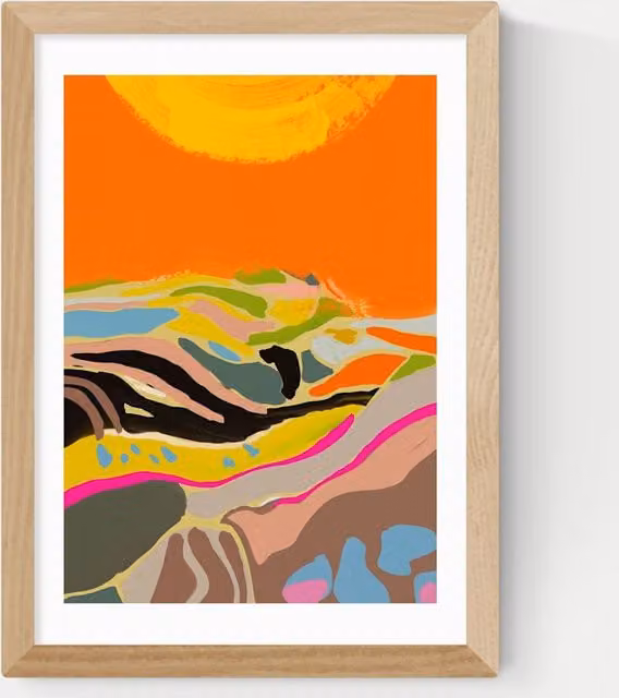 East End Prints Sunny Hills Abstract Framed Art Print in Sand and Multicolour