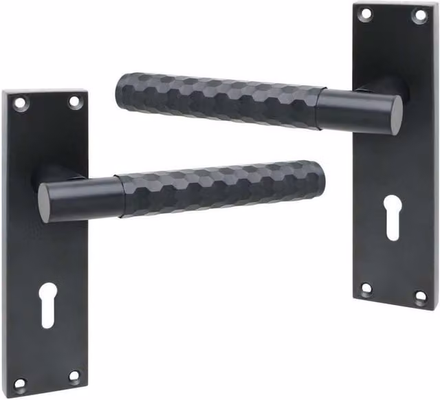 Golden Grace Victorian Knurled Lock Handle Set with Long Backplate in Matt Black – 2