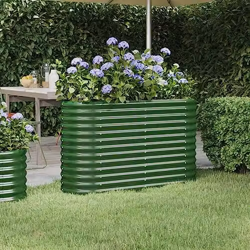 vidaXL Green Steel Garden Planter Tub W: 114 cm, D: 40 cm, H: 68 cm – 2