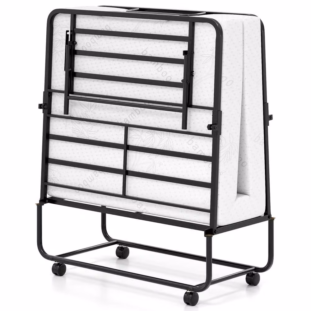 Costway Multicolour Folding Rollaway Guest Bed with Memory Foam Mattress and Wheels, W/D/H: 90 x 190 cm – 7