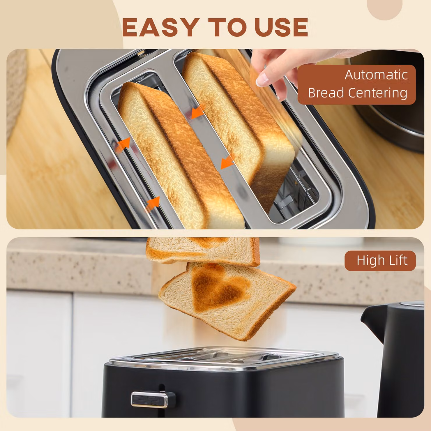 HOMCOM Kettle and Toaster Set in Black, featuring a 1.7L Fast Boil Kettle and a 2 Slice Toaster with 6 Browning Levels, Defrost and Reheat Functions – 6