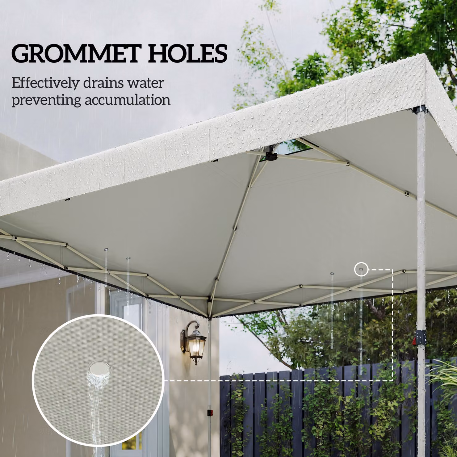 Outsunny White Waterproof Pop Up Canopy Gazebo Roof Replacement with UV50+ Protection and 8 Drainage Holes, W x D: 3 x 3 m – 5