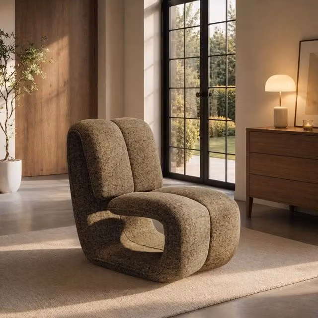 Solace+Co Maelys Sculptural Lounge Chair in Brown Chenille Fabric – 1