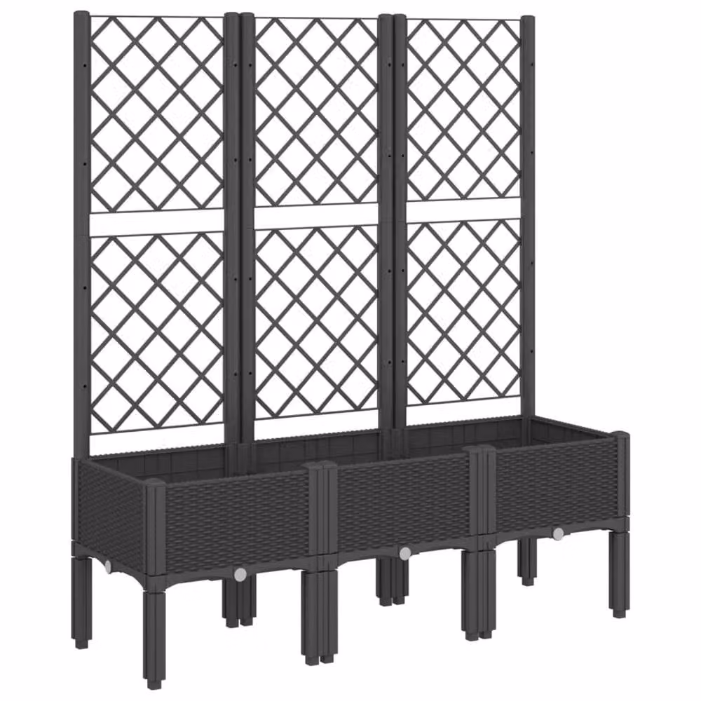 Berkfield Home Beautiful Garden Planter with Trellis, Black, W/D/H: 120 x 40 x 142 cm – 3