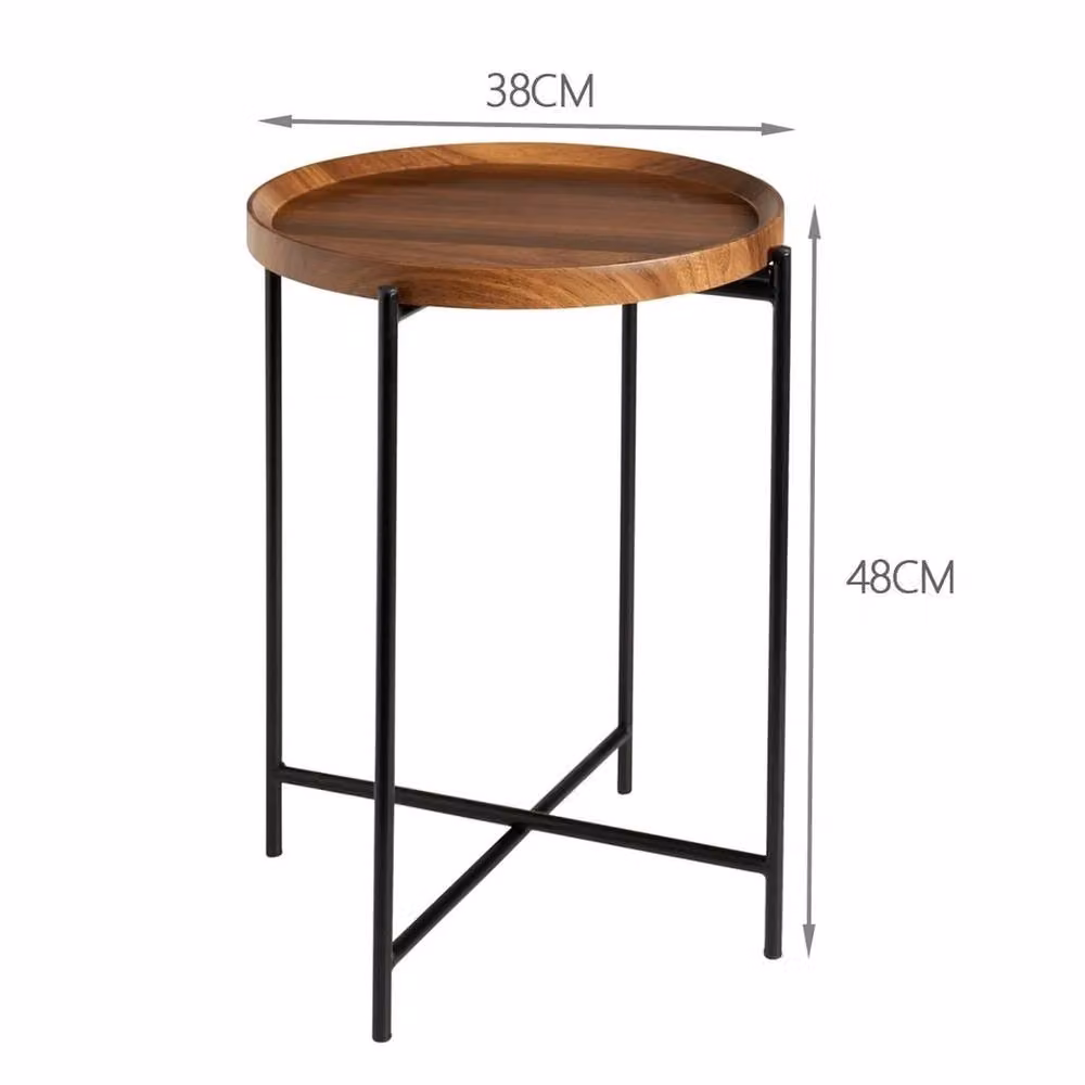 Havendro Walnut Finish Foldable Side Table with Tray Top in Brown – 2