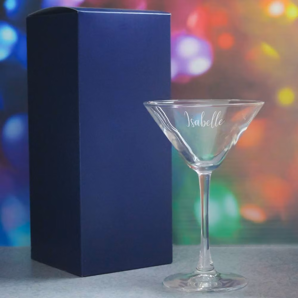 Uniqueful Personalised Enoteca Martini Cocktail Glass with Custom Script Name, Clear, 7.5oz – 2