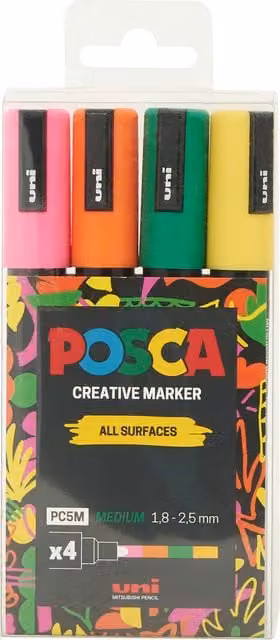 POSCA Colour Block Creative Permanent Pigment Markers with Bullet Tip, Pack of 4, Multicolour