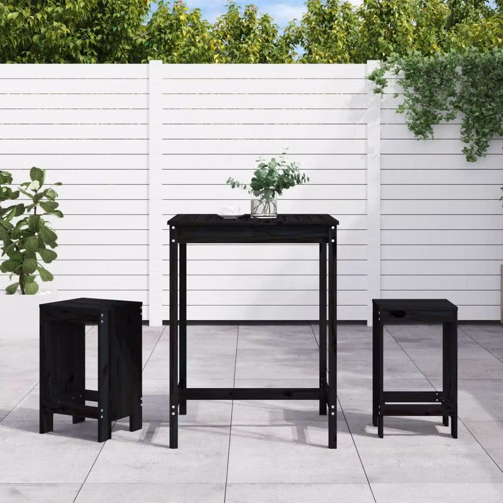 Berkfield Home 3 Piece Rustic Garden Bar Set in Black Solid Pine Wood – 2