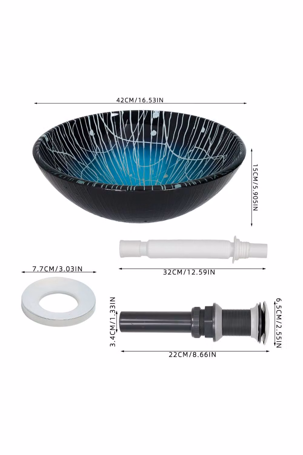 Living and Home Round Tempered Glass Countertop Vessel Sink in Transparent Multicolour, H 15.0 cm x W 42.0 cm x D 42.0 cm – 6