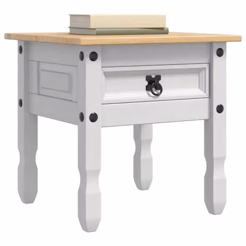 vidaXL CORONA White Solid Pine Wood End Table W/D/H: 50 x 50 x 50 cm