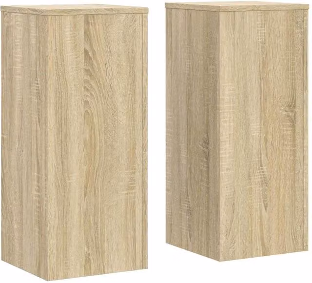 Berkfield Home Set of 2 Modern Oak Plant Stands in Beige, W/D/H: 30 x 30 x 70 cm