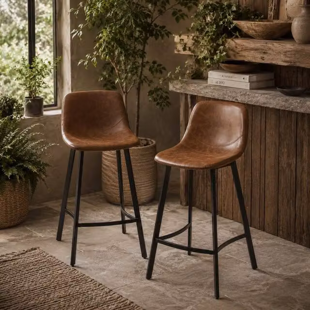 Wyld Haus Lilu Dilu Set of 2 Brown Faux Leather Kitchen Bar Stools – 1
