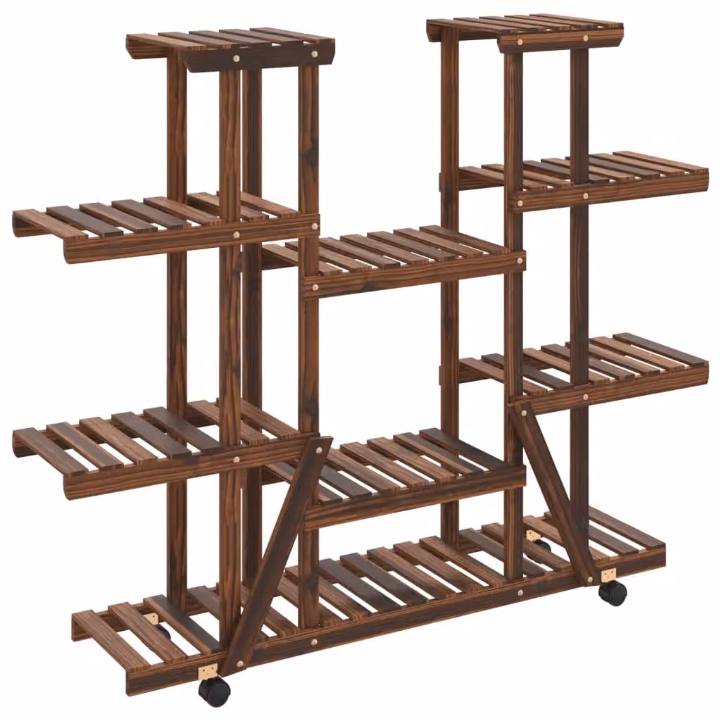 Berkfield Home Retro Flower Stand with Wheels in Brown Solid Wood, W/D/H: 110 x 25 x 115 cm – 2