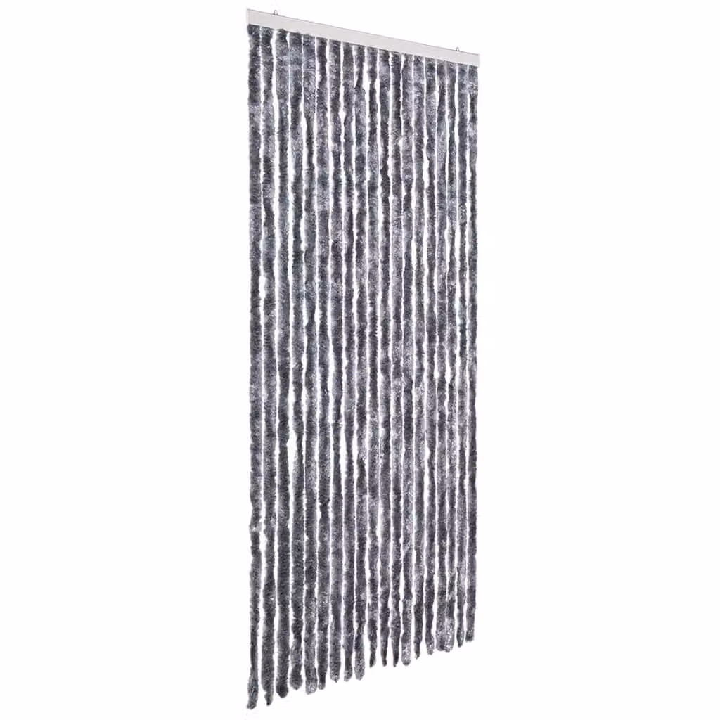 Berkfield Home Silver Striped Chenille Insect Curtain, W: 56 cm, H: 185 cm – 1
