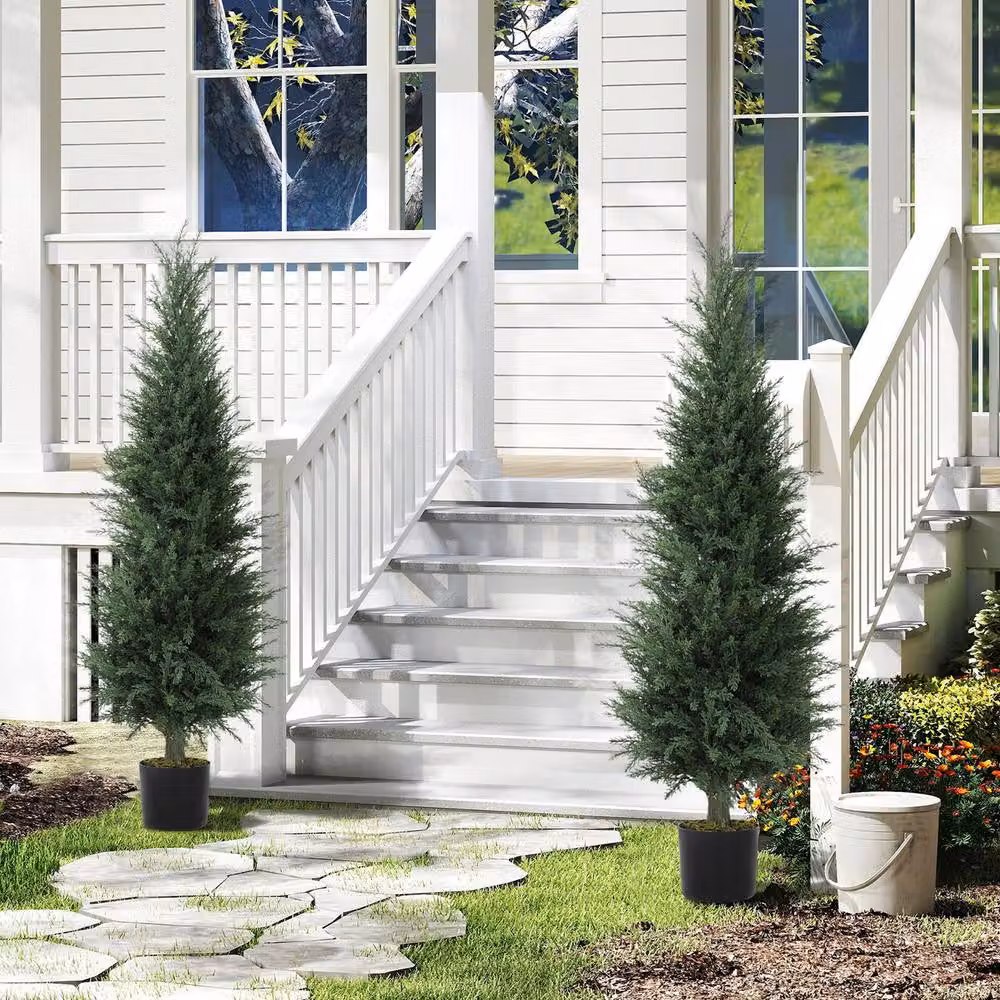 STILVORA Set of 2 Green Artificial Cypress Trees, Height: 120 cm – 2