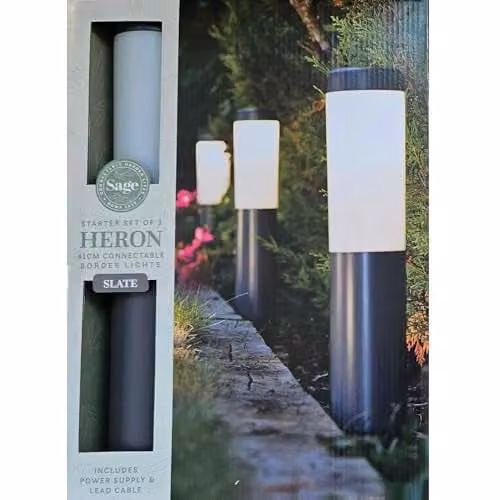Noma Sage Heron Slate Border Garden Lights, Pack of 3, Grey – 1