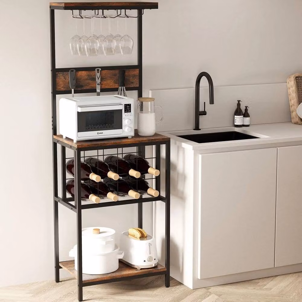 KORVIXA Industrial Black Matt Metal and Glass Freestanding Floor Wine Bar Cabinet W/D/H: 100 x 100 x 100 cm – 5