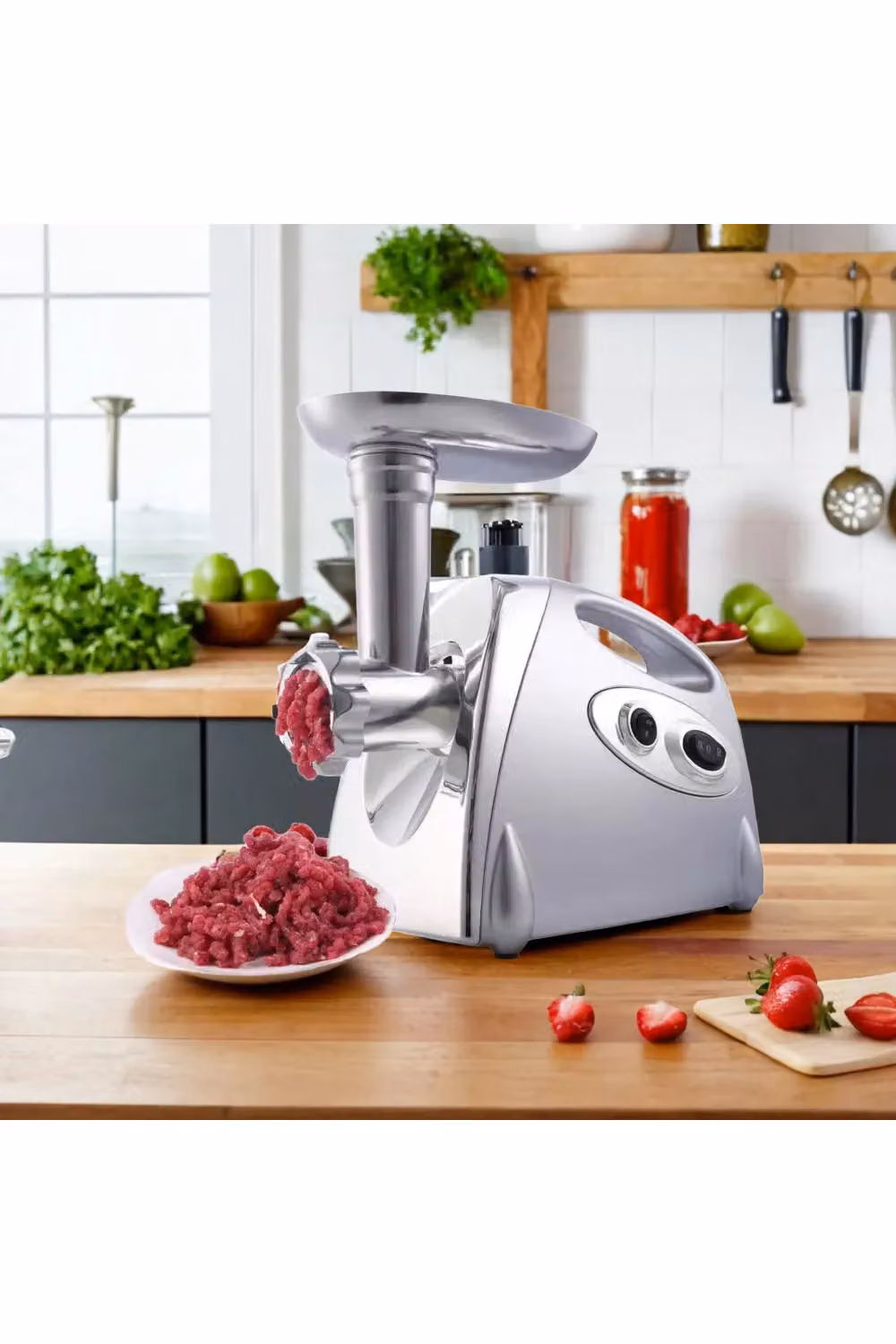 Living and Home 2800W Electric Meat Grinder, Mincer and Mixer with Sausage Stuffer in White and Silver – 2
