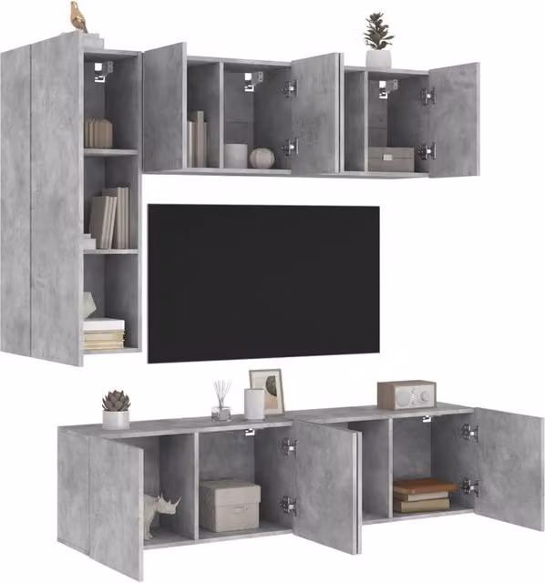 Berkfield Home 5 Piece TV Wall Unit Set in Concrete Grey Matt MDF