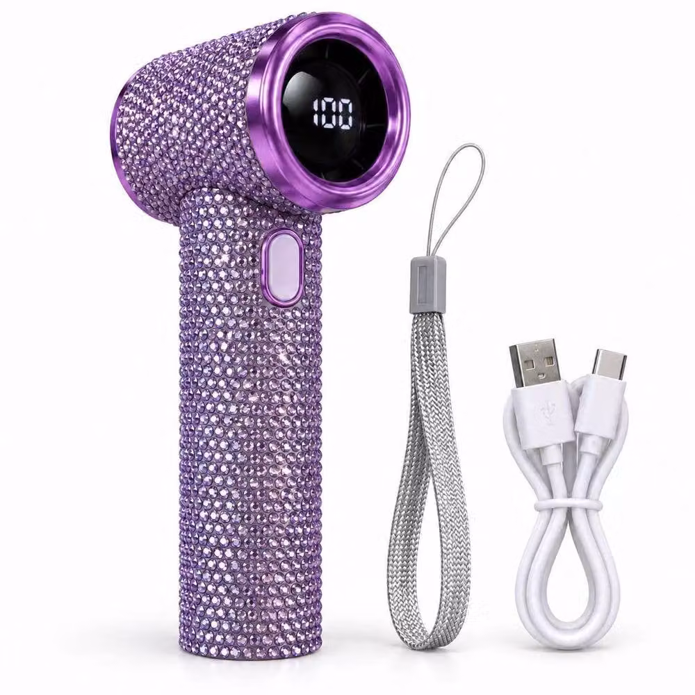 BluCore Rhinestone Rechargeable Mini Handheld Fan in Purple – 4