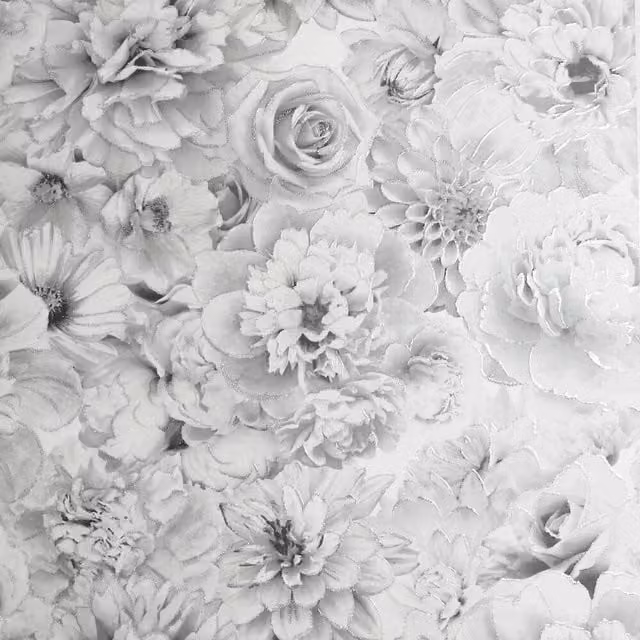 Arthouse Glitter Bloom Floral Botanical Sparkle Wallpaper in Silver Grey and White