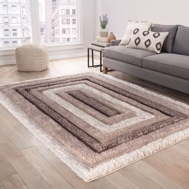 Desire Rugs Modern Soft Bordered Shimmer Shaggy Area Rug, Bronze/Brown, W: 160 cm, L: 230 cm