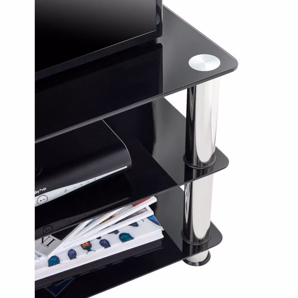 FORGEVIO Black Glass Modern TV Stand with 3 Shelves, Width: 105 cm – 5
