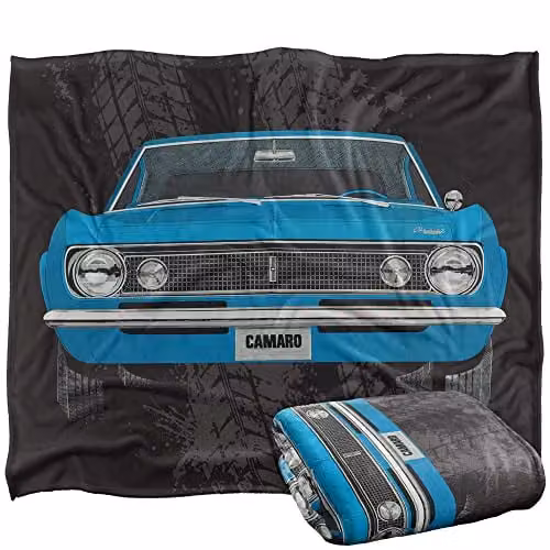 LOGOVISION Chevrolet 1967 Camaro Illustration Super Soft Fleece Throw Blanket, White, W/D/H: 152 x 127 cm