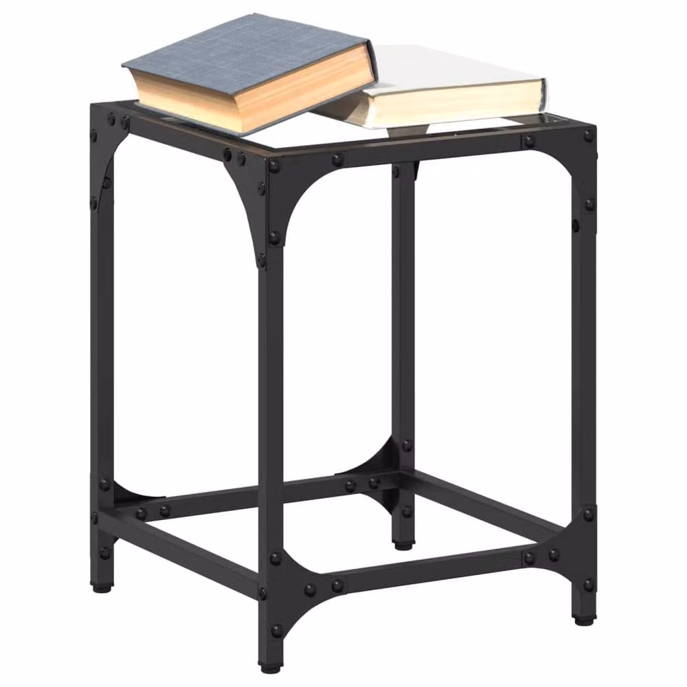 Berkfield Home Modern Square Coffee Table with Transparent Glass Top and Black Steel Frame, W/D/H: 30 x 30 x 40 cm – 1
