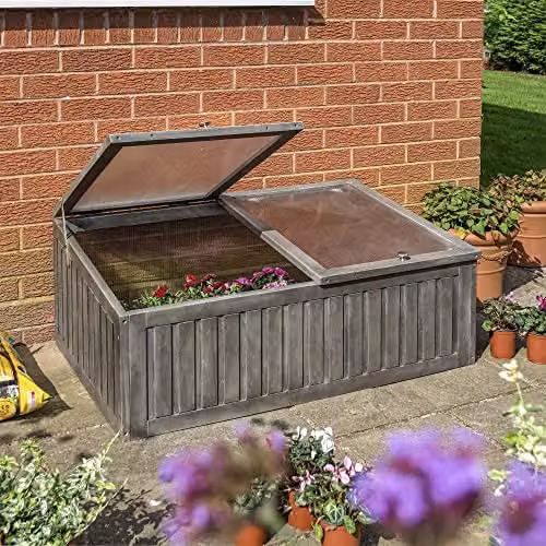 Rowlinsons Alderley Grey Wooden Cold Frame with Polycarbonate Window, W: 100 cm, D: 67 cm, H: 40 cm