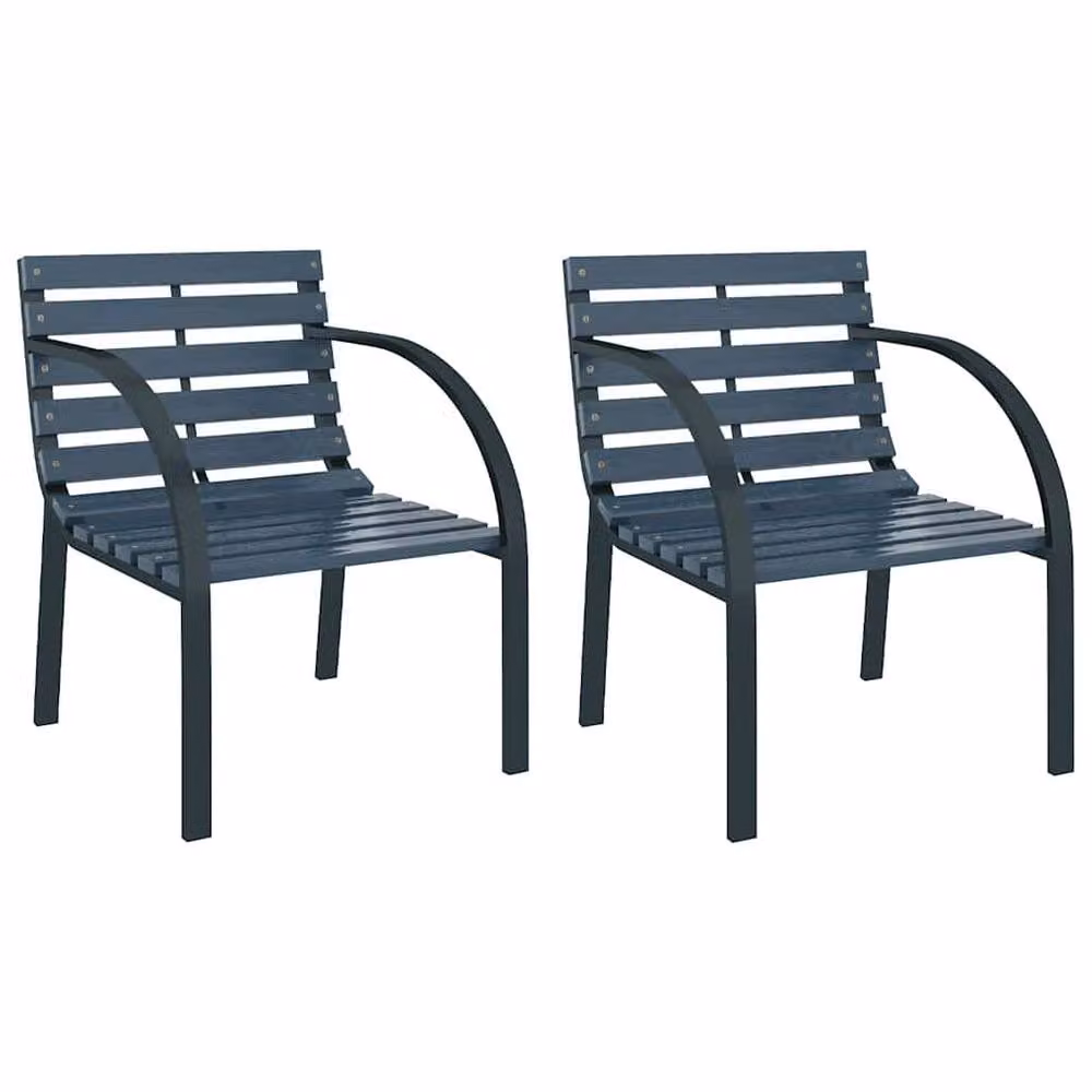 Berkfield Home Classic Garden Chairs, 2 Piece Set in Grey Wood and Steel, W/D/H: 56 x 61 x 76 cm – 3