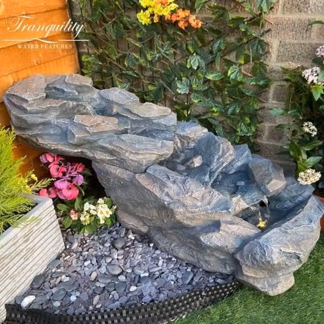 Tranquility Mini Slate Cascade Rock Solar Water Feature in Grey