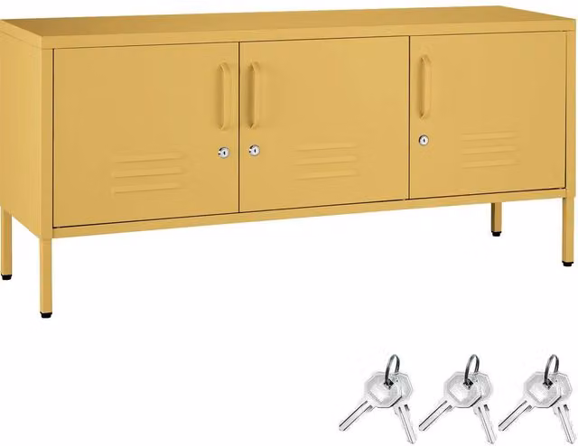 tectake Baker Sideboard in Yellow with Lockable Doors and Cable Management – 1