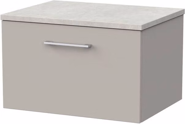 Balterley Pershall Modern Wall Mounted 1 Drawer Bathroom Vanity with White Sparkle Top, Pebble Grey, Width: 60 cm