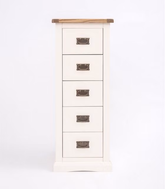 Cabinet Bits Cosenza 5 Drawer Narrow Chest of Drawers in White with Gold Handles