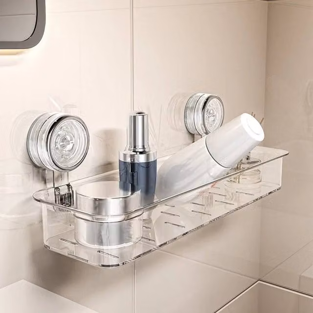 EONLION No-Drilling Suction Cup Shower Shelf in Transparent