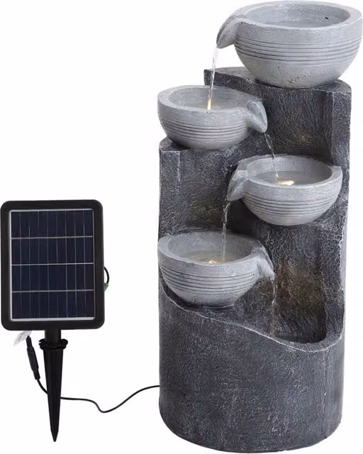 Breeins Grey Solar Powered Cascade Water Feature for Outdoor Garden Decor