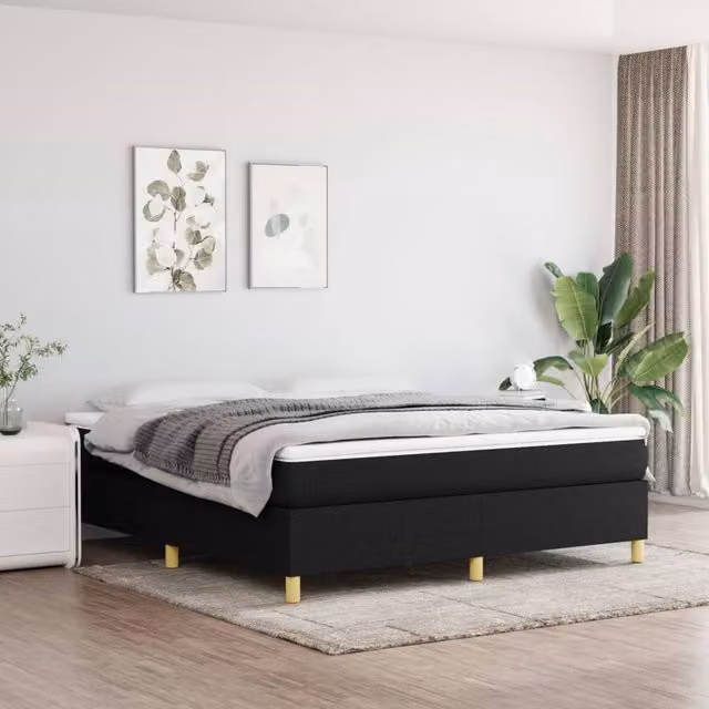 Berkfield Home Super King Box Spring Bed Frame in Black Fabric, W/D/H: 180 x 200 cm – 1