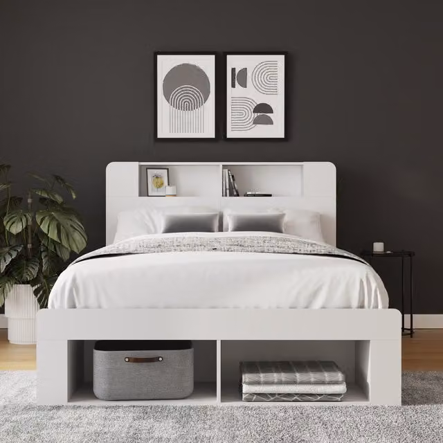GFW Anya Integrated Storage Ottoman Bed in White, W/D/H: 140 x 200 cm