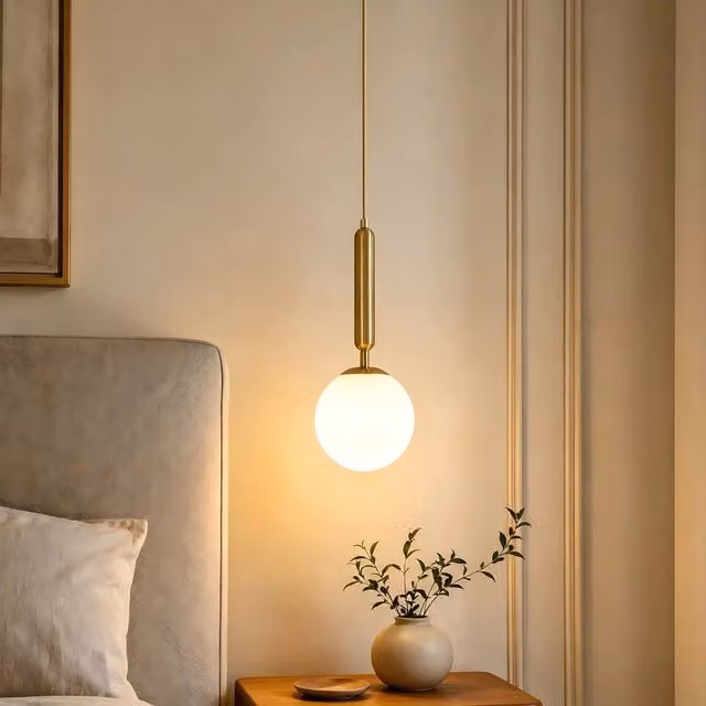 Goeco Modern Gold and White Glass Pendant Lamp with Adjustable Brass Chandelier Design