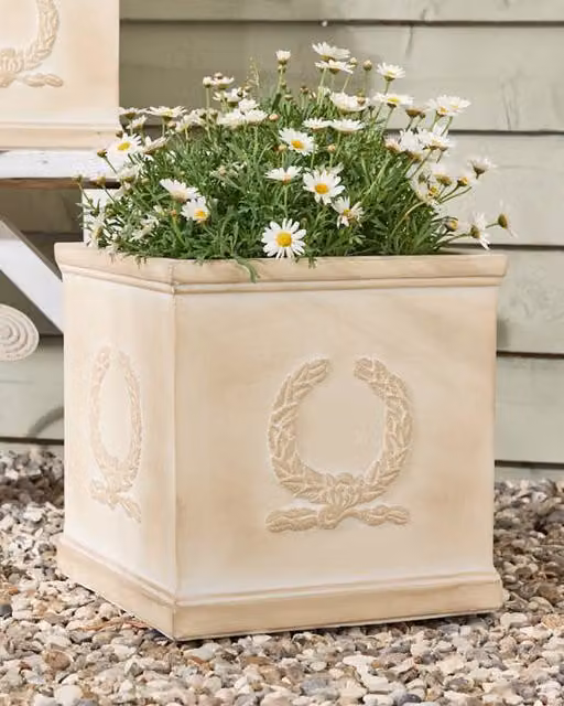 Dibor Beige Large Ceramic Planter for Outdoor Garden Use W/D/H: 37.5 x 37.0 x 37.0 cm