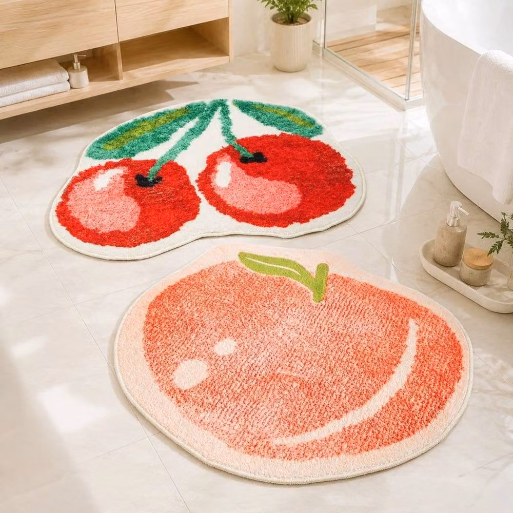 PAWNORA Peach Style Round Plush Bath Mat, Pink Anti-Slip Absorbent Floor Rug – 2