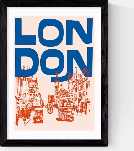 East End Prints London City Multicolour Framed Graphic Art Print in Black