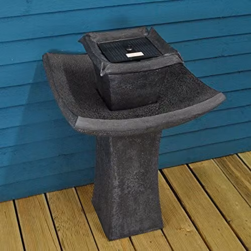 Primrose Pagoda Solar Water Feature and Fountain with Bird Bath in Grey